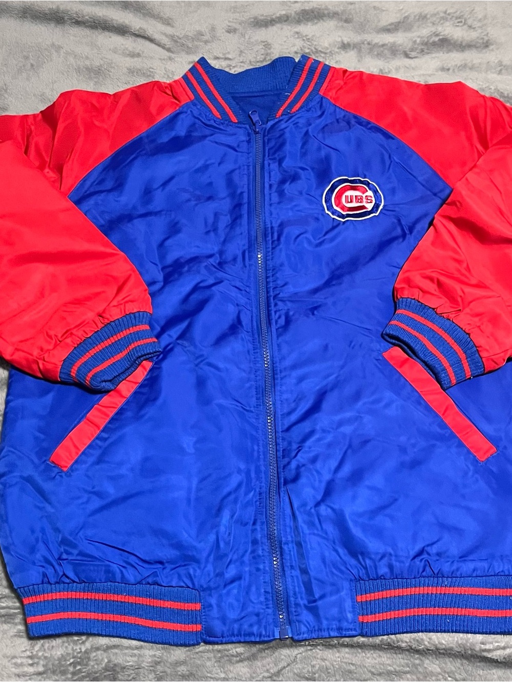 Majestic Kids Blue and Red Chicago Cubs Bomber Jacket